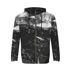 Reflecting Pond (Black & White) All Over Print Full Zip Hoodie for Men (Model H14)