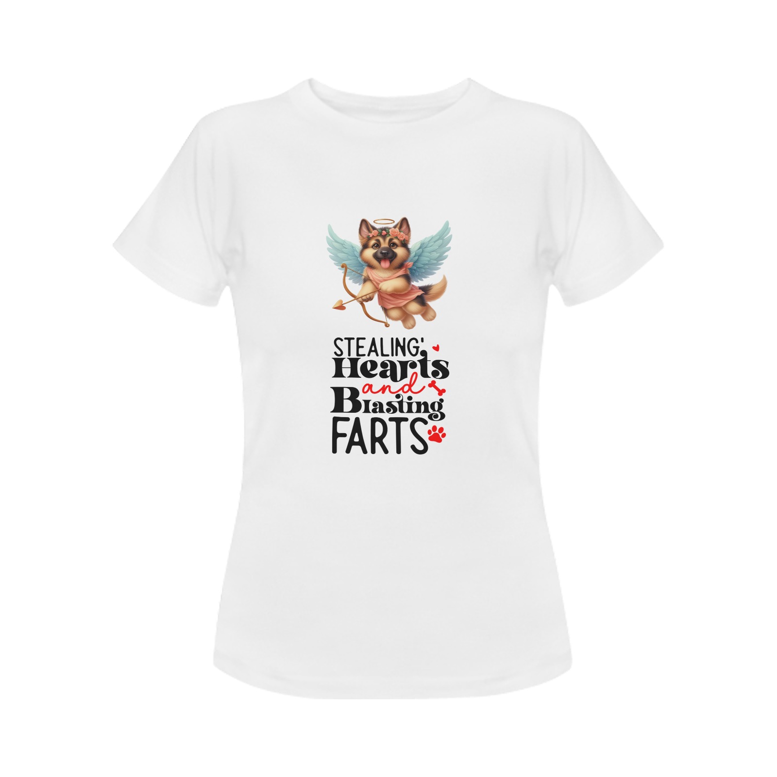 Cupid German Shepherd Stealing Hearts and Blasting Farts Women's T-Shirt in USA Size (Two Sides Printing)
