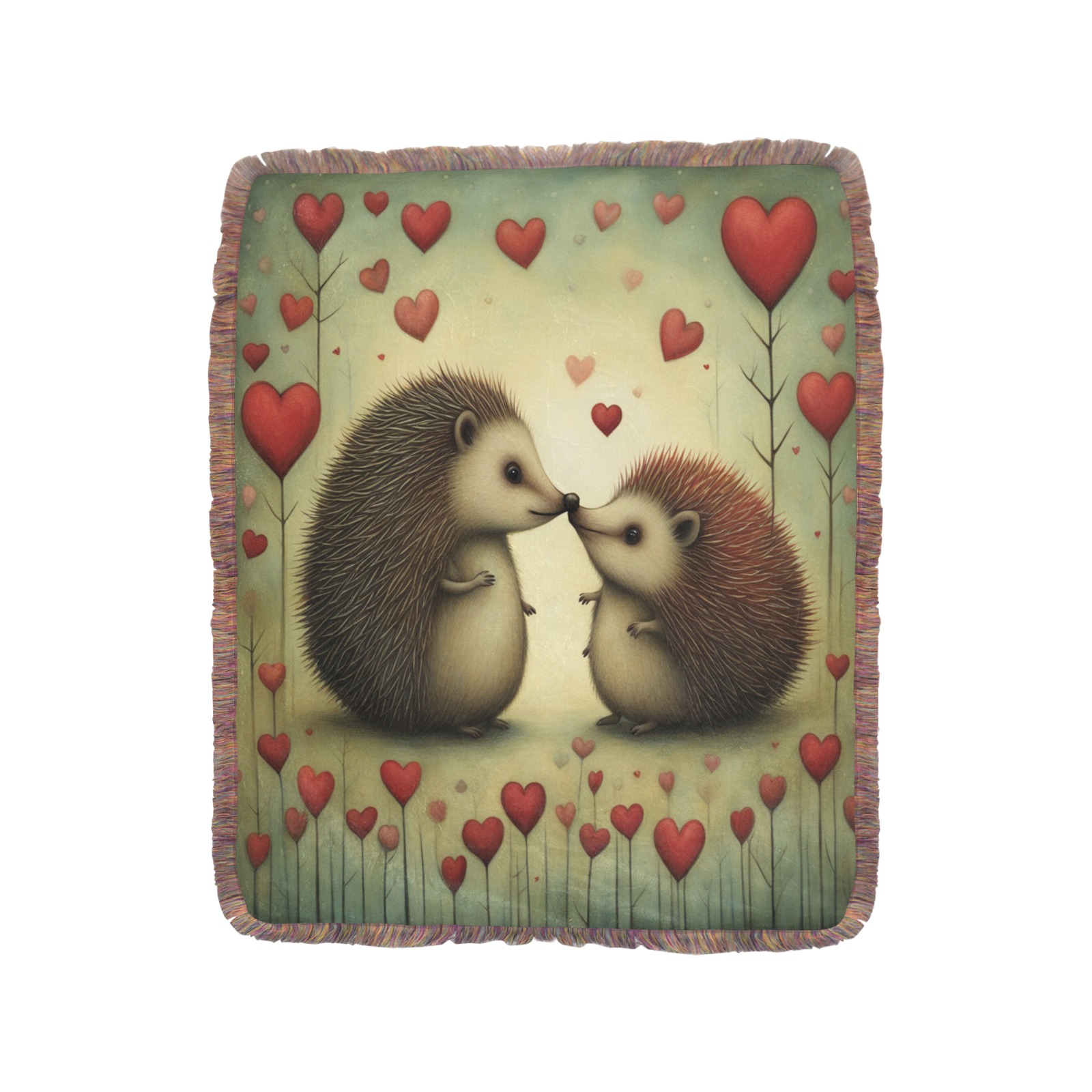 Hedgehog Love 1 Ultra-Soft Fringe Blanket 50"x60" (Mixed Green)