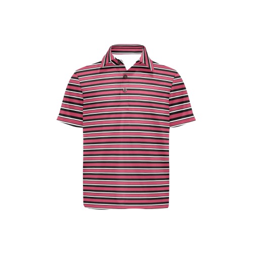 Magenta, Black and White Stripes Big Boys' All Over Print Polo Shirt (Model T55)