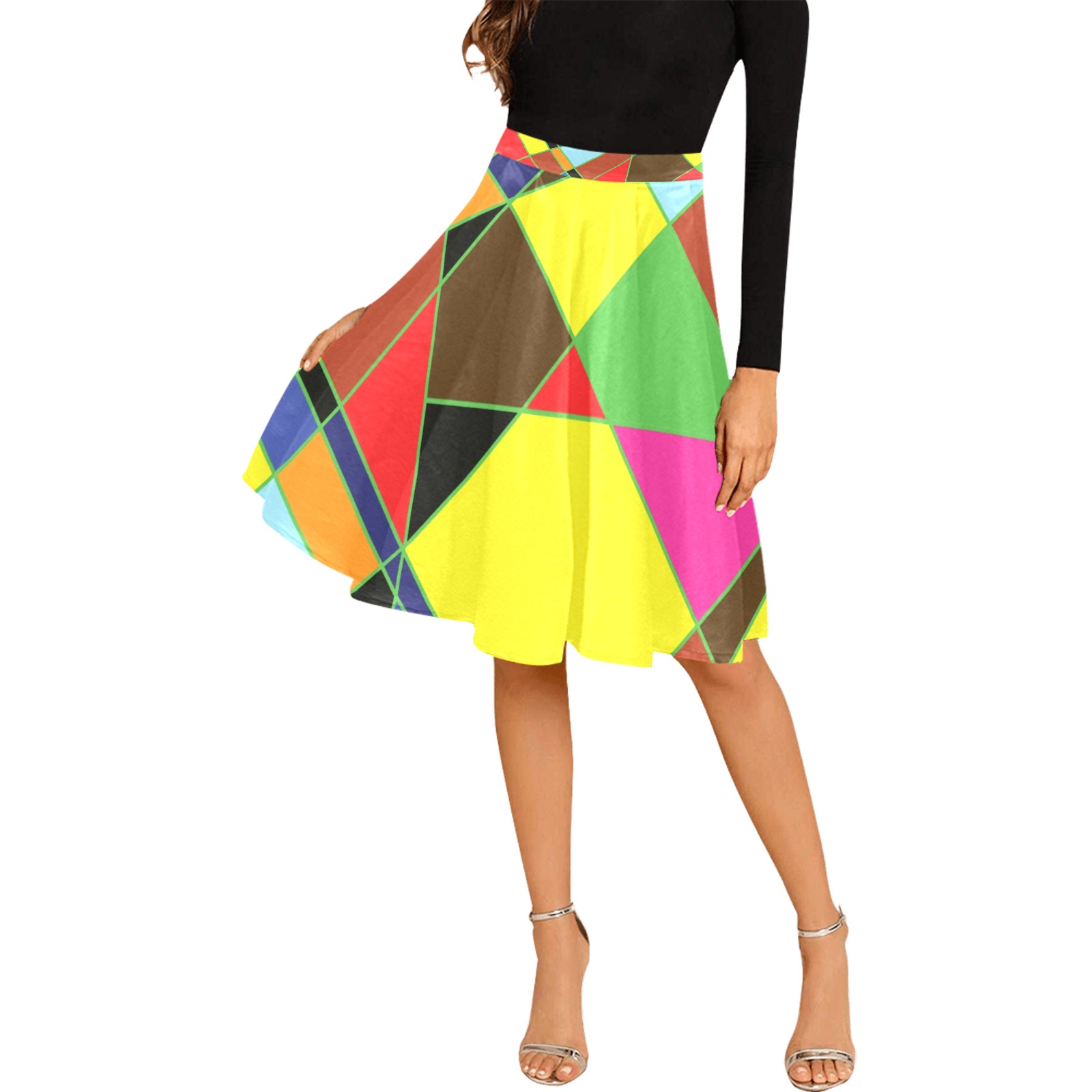 abstract painting Melete Pleated Midi Skirt (Model D15)