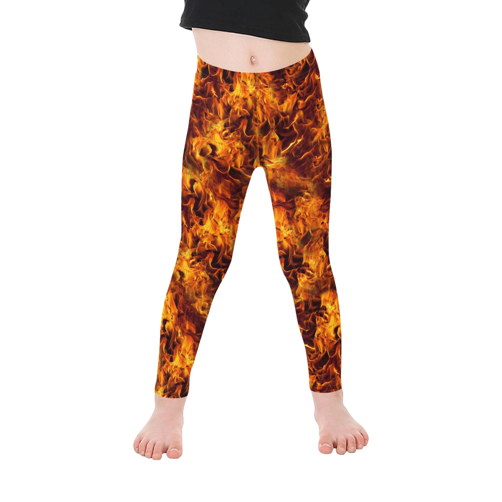 Fire and Flames Pattern Kid's Ankle Length Leggings (Model L06)