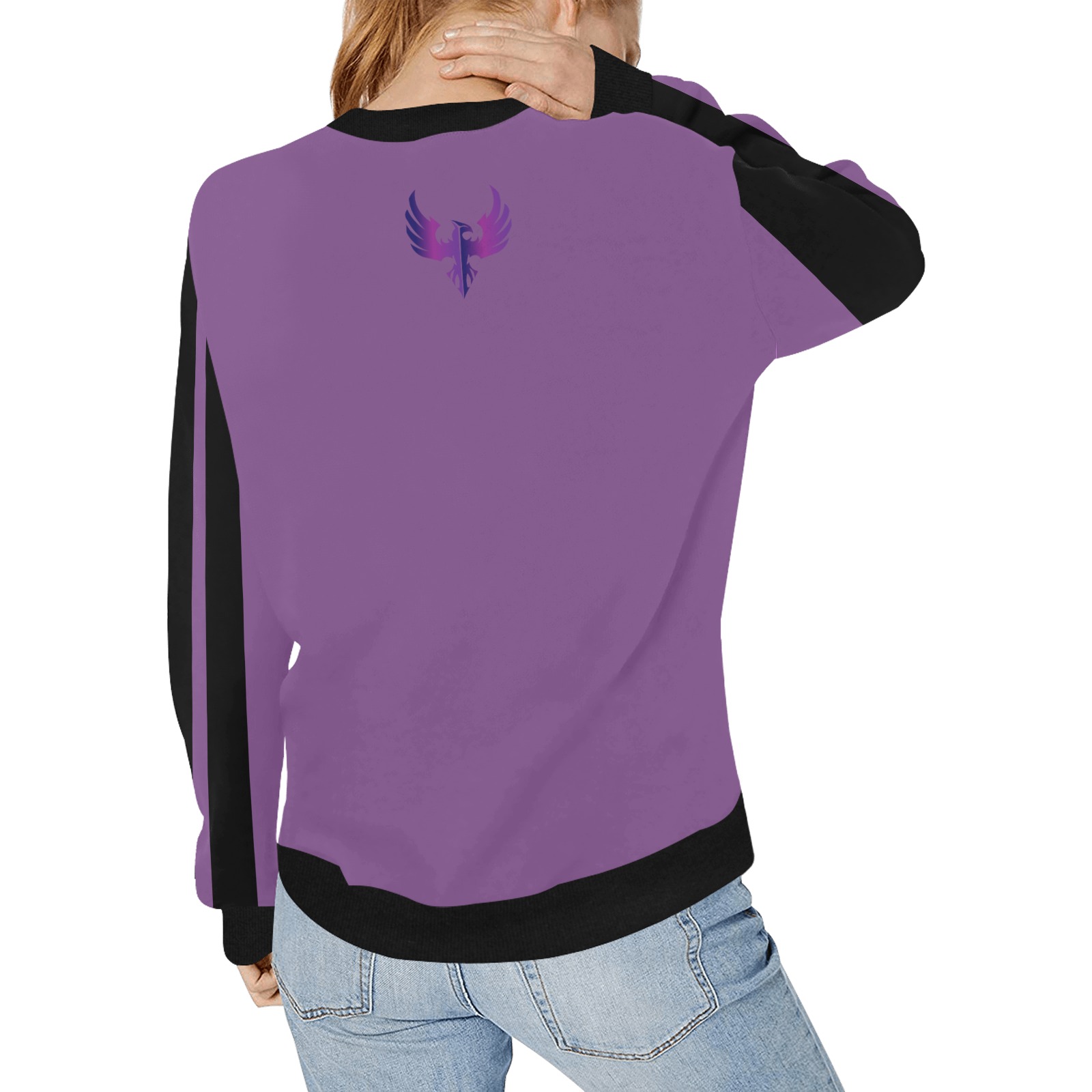 Purple and Black Line Women's Rib Cuff Crew Neck Sweatshirt (Model H34)