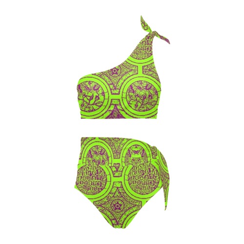 AFRICAN PRINT PATTERN 2 High Waisted One Shoulder Bikini Set (Model S16)