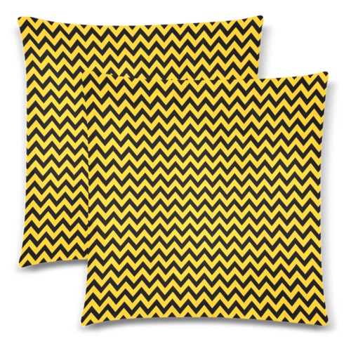 Black and Yellow Chevron Custom Zippered Pillow Cases 18"x 18" (Twin Sides) (Set of 2)