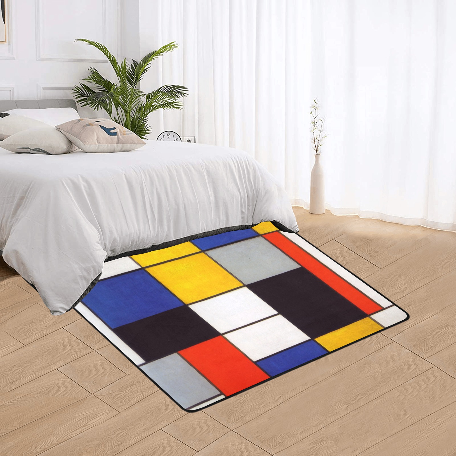 Composition A by Piet Mondrian Area Rug with Black Binding 5'3''x4'