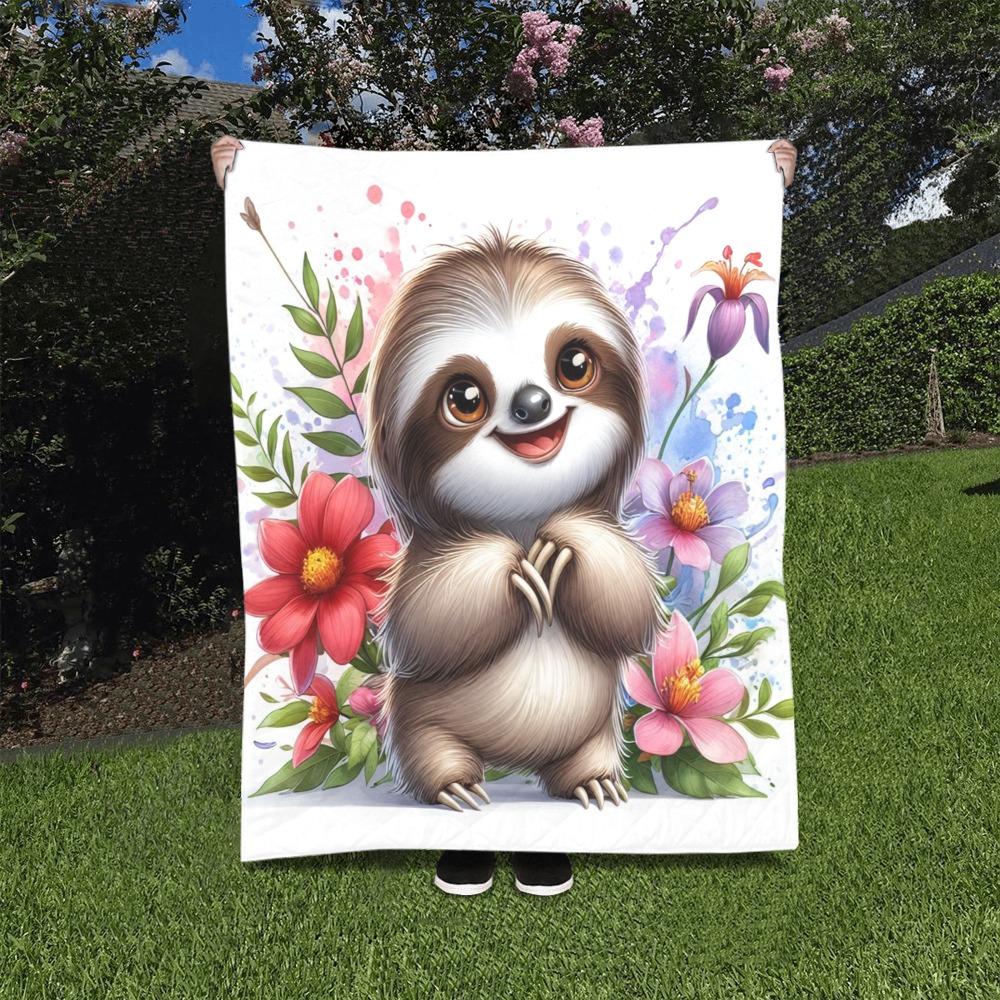 Watercolor Sloth 1 Quilt 40"x50"