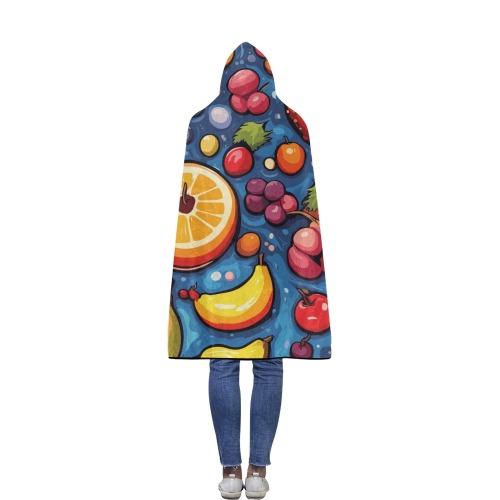 Charming fruits and berries on blue fantasy art. Flannel Hooded Blanket 50''x60''