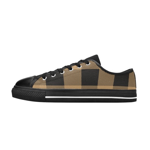 Brown and Black Checkered Casual Sneaker Men's Classic Canvas Shoes (Model 018)
