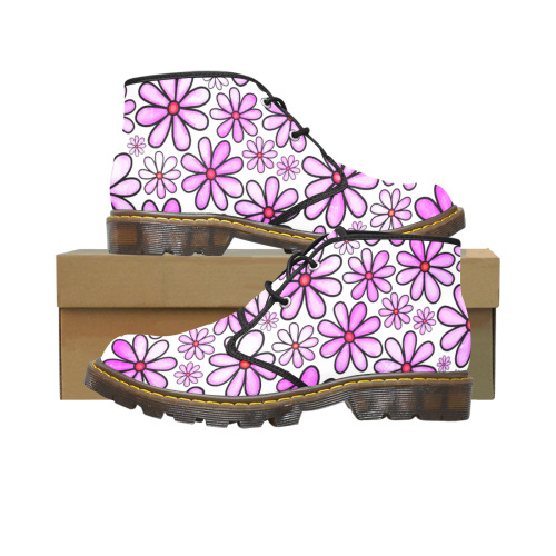 Pink Watercolor Doodle Daisy Flower Pattern Women's Canvas Chukka Boots (Model 2402-1)