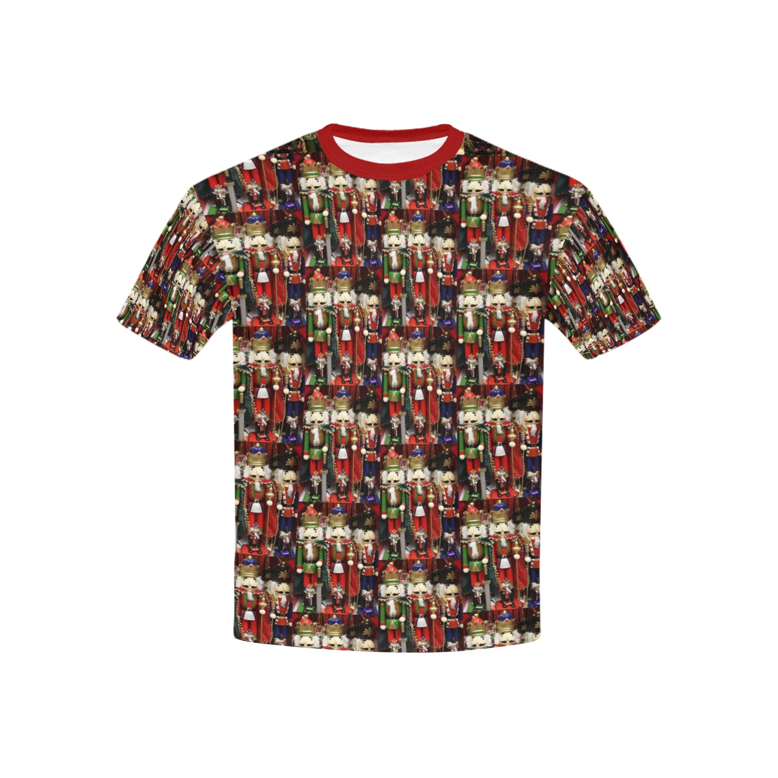 Christmas Nut Cracker Soldiers Pattern Kids' All Over Print T-Shirt with Solid Color Neck (Model T40)