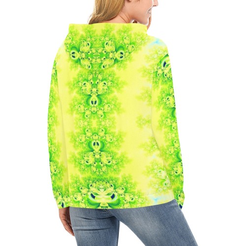 Sunny Ukrainian Sunflowers Frost Fractal All Over Print Hoodie for Women (USA Size) (Model H13)
