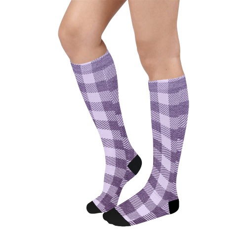 Pastel Purple Plaid Over-The-Calf Socks