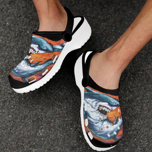 Graffiti Shark - Black Custom Print Foam Clogs for Adults