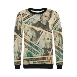 US PAPER CURRENCY Women's Rib Cuff Crew Neck Sweatshirt (Model H34)