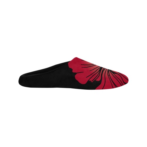 Ô Scarlet Poppies on Black Women's Non-Slip Cotton Slippers (Model 0602)