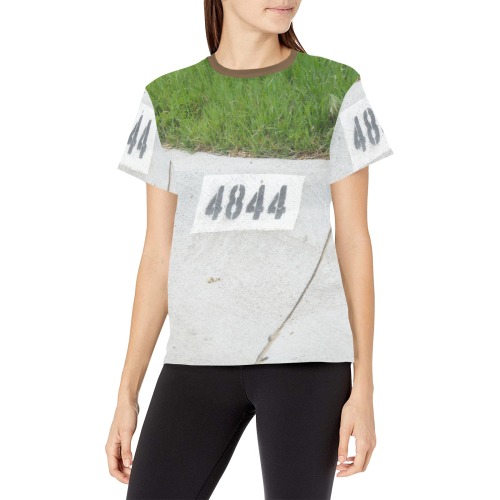 Street Number 4844 with brown collar Women's All Over Print Crew Neck T-Shirt (Model T40-2)