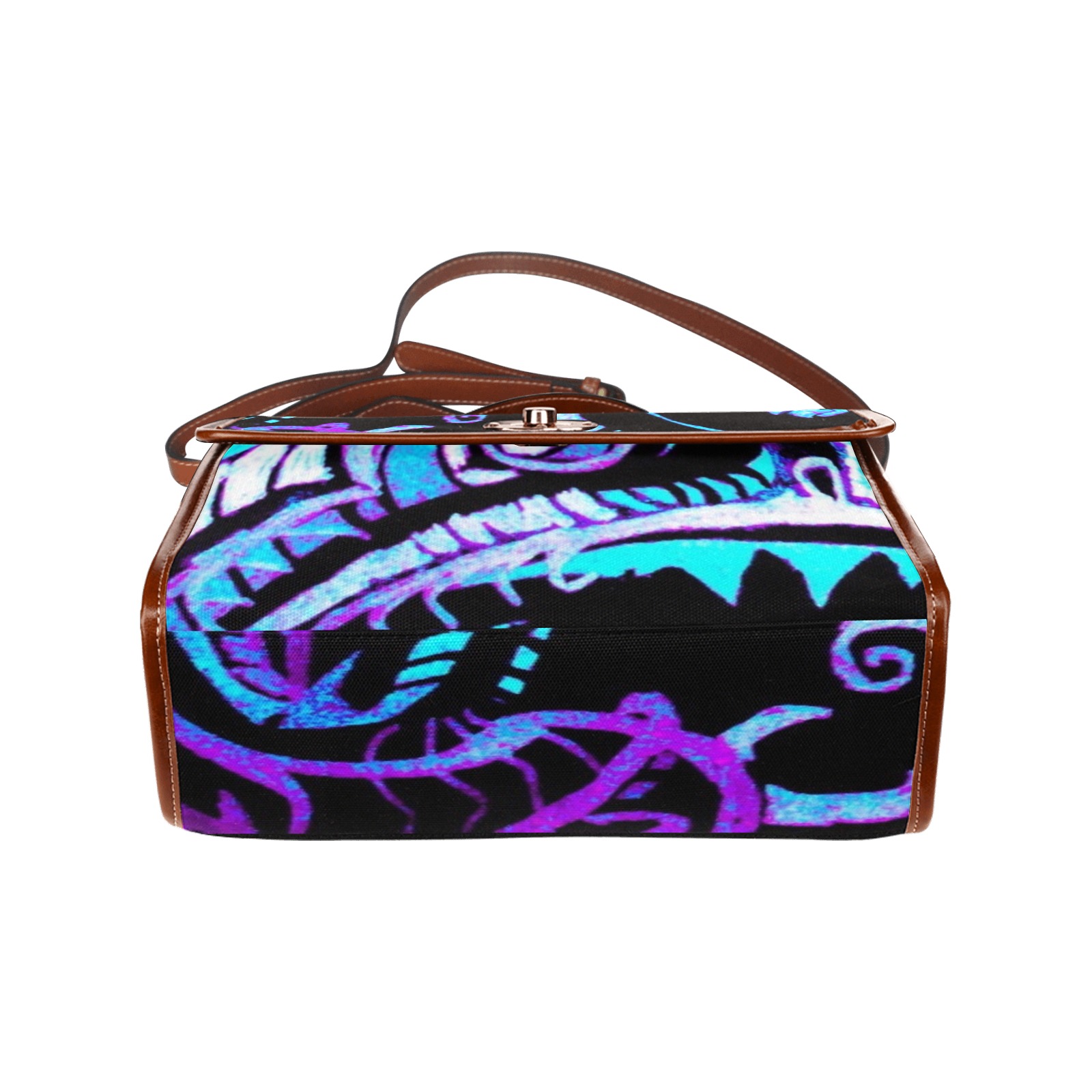 Abstract Blue and turquoise and purple on black Waterproof Canvas Bag-Brown (All Over Print) (Model 1641)