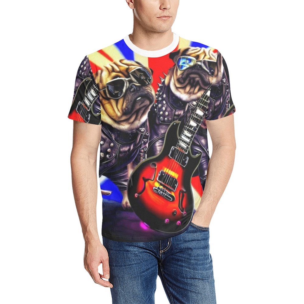 HEAVY ROCK PUG 3 Men's All Over Print T-Shirt (Solid Color Neck) (Model T63)