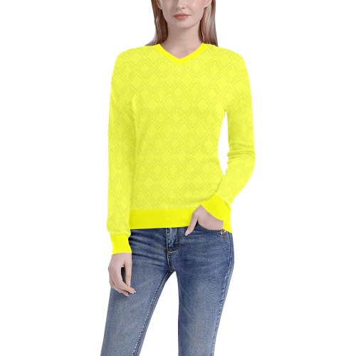 Brite Yellow Diamond Scratching Women's All Over Print V-Neck Sweater (Model H48)