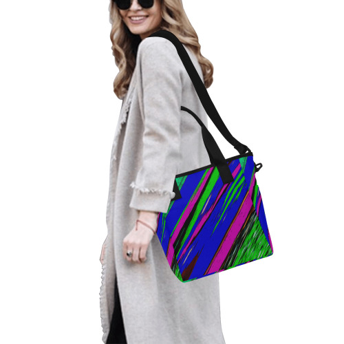 Diagonal Green Blue Purple And Black Abstract Art Insulated Tote Bag with Shoulder Strap (Model 1724)