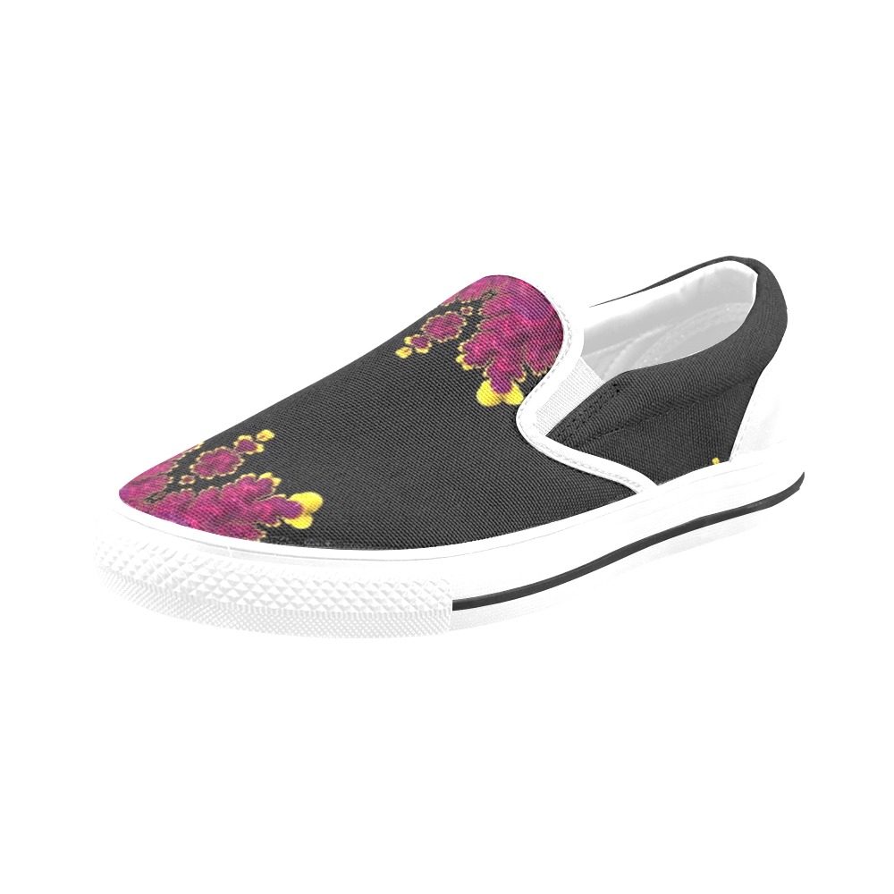 Midnight Sky Through The Magnolia Blossoms Fractal Abstract Women's Slip-on Canvas Shoes (Model 019)