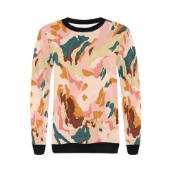 Desert colors in brush strokes Women's Rib Cuff Crew Neck Sweatshirt (Model H34)