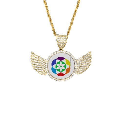 Flower of life Wings Gold Photo Pendant with Rope Chain
