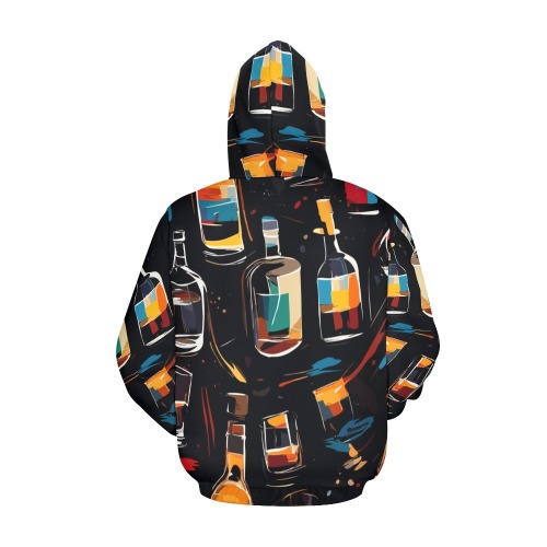 Mix of colorful alcohol bottles, glasses on black All Over Print Hoodie for Men (USA Size) (Model H13)