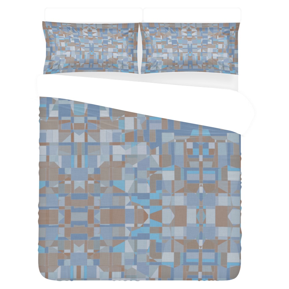 Light Gray and Blue Mosaic 3-Piece Bedding Set