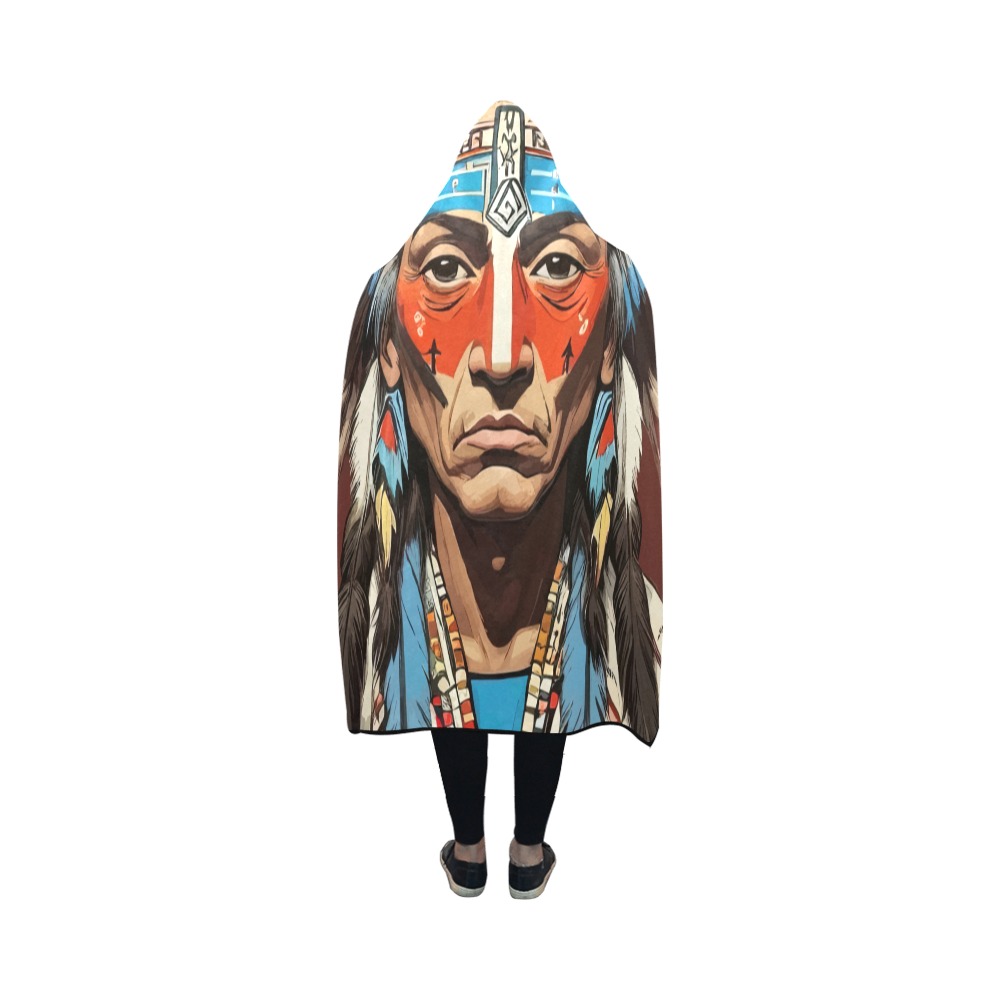 Stunning fantasy art of Native American chief. Hooded Blanket 50''x40''
