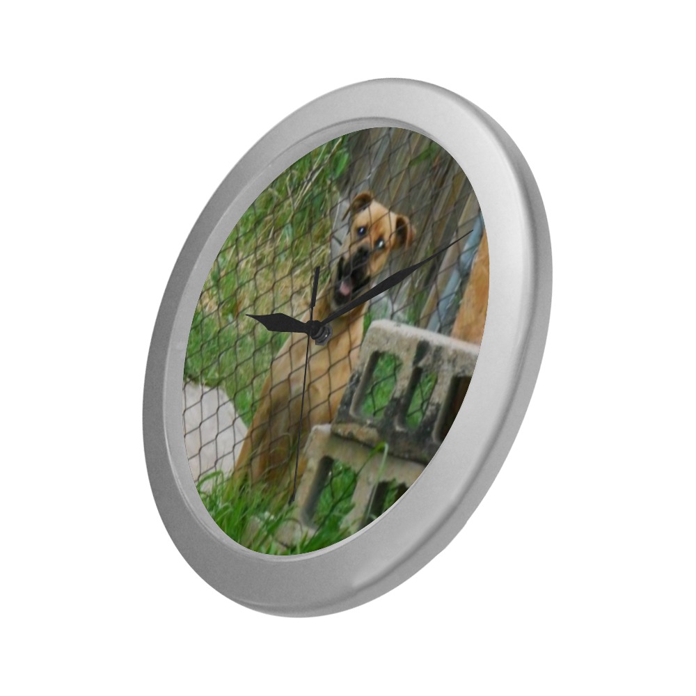 A Smiling Dog Silver Color Wall Clock