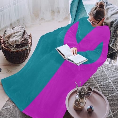 Only two Colors: Petrol Blue - Magenta Pink Blanket Robe with Sleeves for Adults