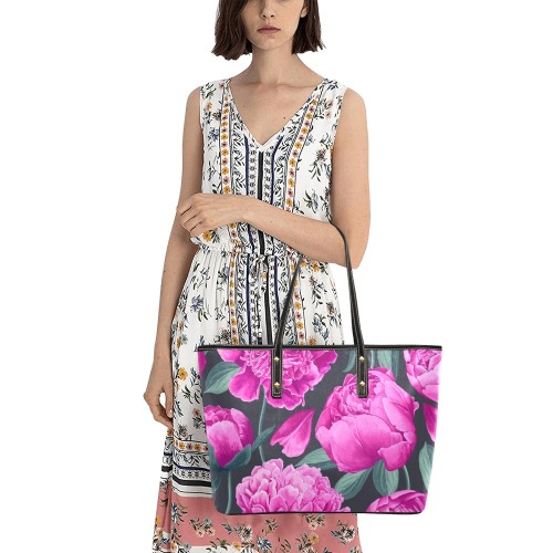 Gorgeous Pink Peonies Chic Leather Tote Bag (Model 1709)