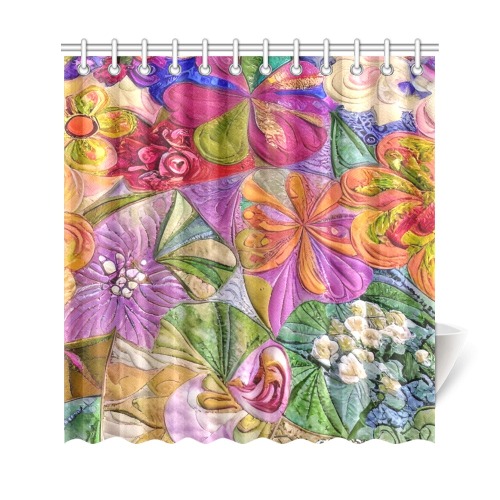 Boho Aesthetic Simulated Quilt Artwork Shower Curtain 69"x72"