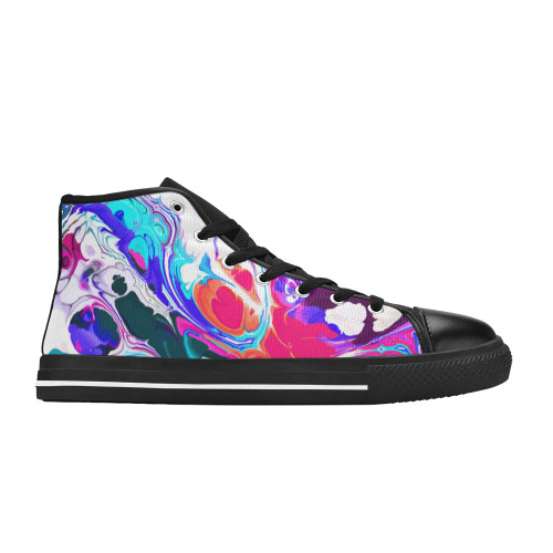 Blue White Pink Liquid Flowing Marbled Ink Abstract Women's Classic High Top Canvas Shoes (Model 017)