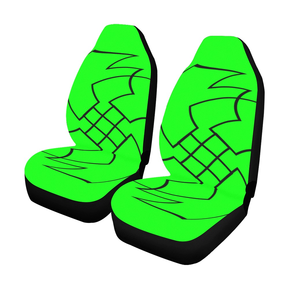 Black Interlocking Crosses Twirled green Car Seat Covers (Set of 2