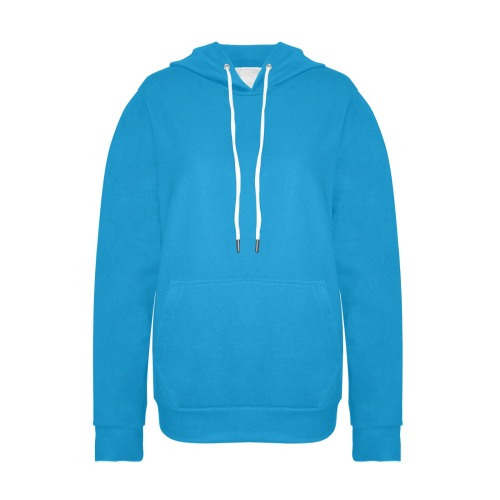 Blue Turquoise Women's Long Sleeve Fleece Hoodie (Model H55)