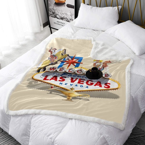 Las Vegas Welcome Sign on Brown Double Layer Short Plush Blanket 50"x60"