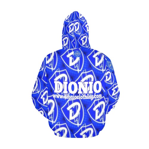 DIONIO Clothing - Blue & White D Shield Repeat Hoodie (Big D Shield Logos) All Over Print Hoodie for Men (USA Size) (Model H13)