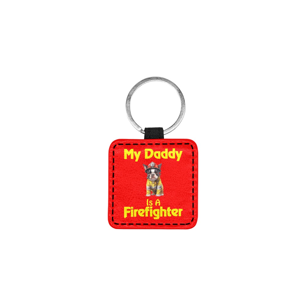 Boston Terrier My Daddy Is A Firefighter Square Pet ID Tag