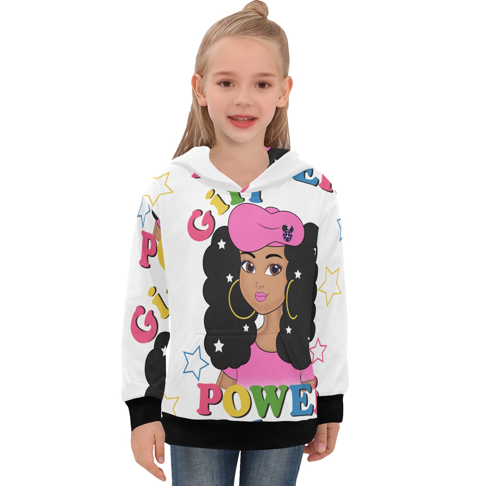 girl power Big Girls' Long Sleeve Hoodie (Model H57)