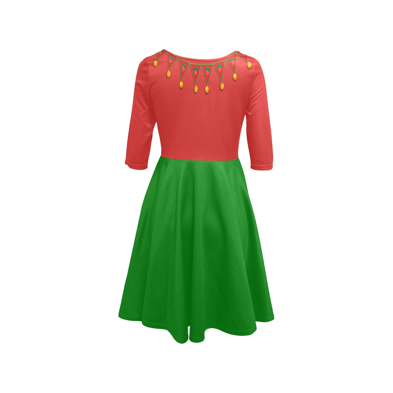 Red Green Elf Costume Half Sleeve Skater Dress (Model D61)
