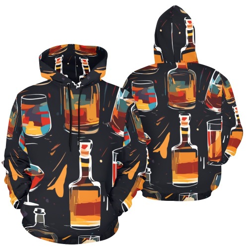 Glasses, tumblers, bottles of strong drinks art All Over Print Hoodie for Men (USA Size) (Model H13)