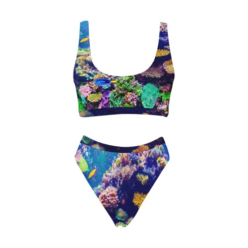 Coral Reef Sport Top & High-Waisted Bikini Swimsuit (Model S07)