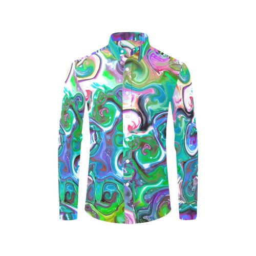 Cycles of Lime - green white rainbow abstract spirals Men's All Over Print Casual Dress Shirt (Model T61)