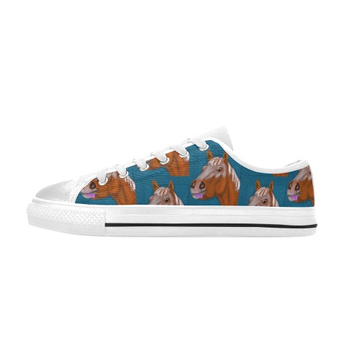 Funny horse head Low Top Canvas Shoes for Kid (Model 018)