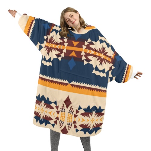 Adult Blnkt Hoodie Navy Aztec