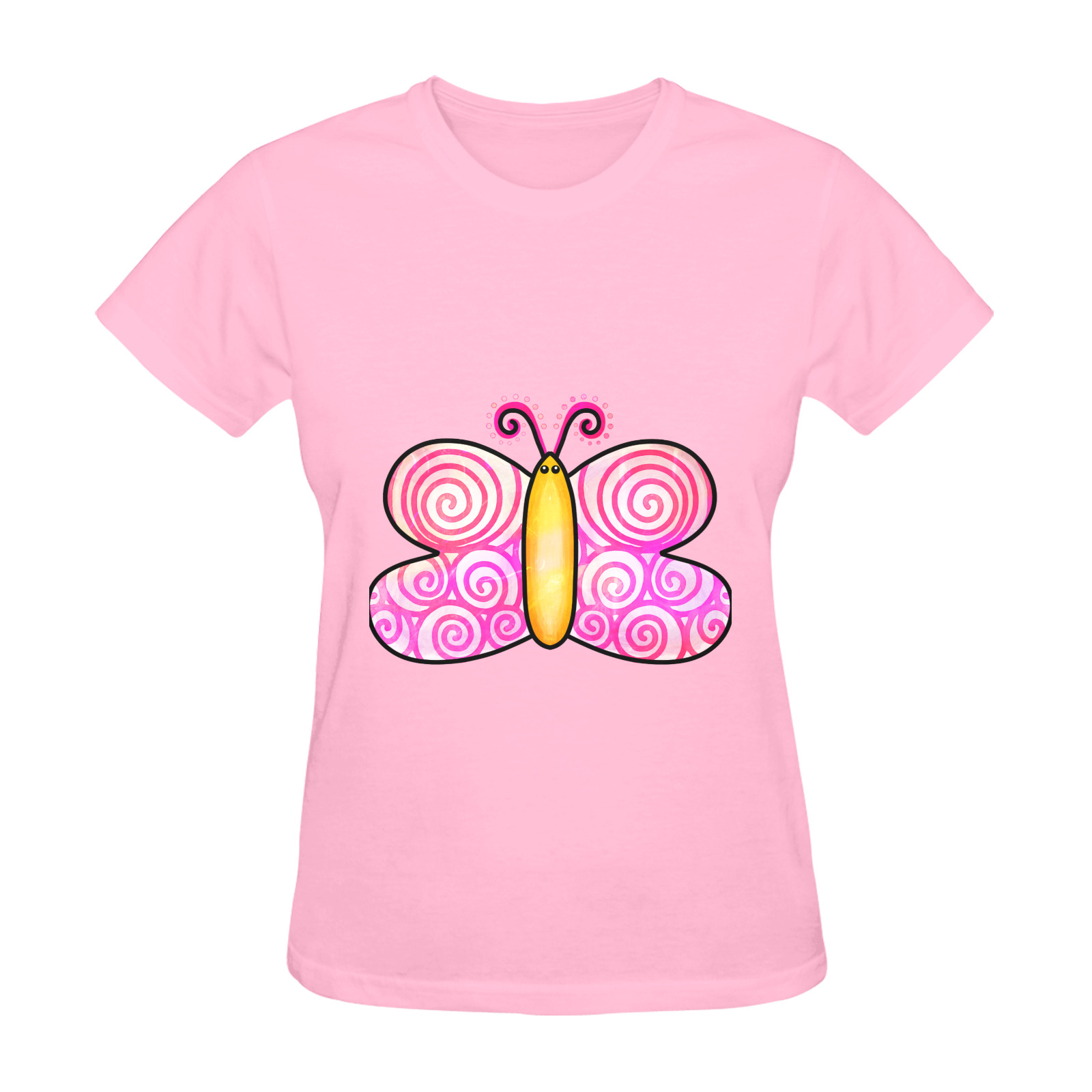 Pink Watercolor Butterfly Doodle Cartoon Sunny Women's T-shirt (Model T05)