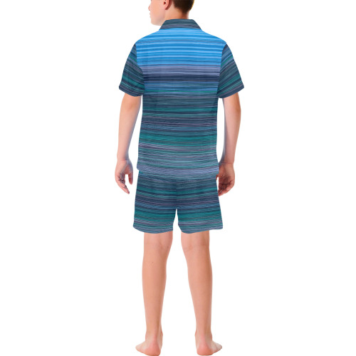 Abstract Blue Horizontal Stripes Big Boys' V-Neck Short Pajama Set